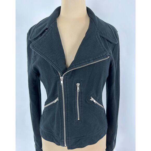 Norma Kamali Size Medium Black Moto Jacket Coat Motorcycle Punk Zippers Cotton - Picture 5 of 13